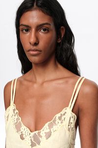 Light yellow washed linen lace V-neck dress