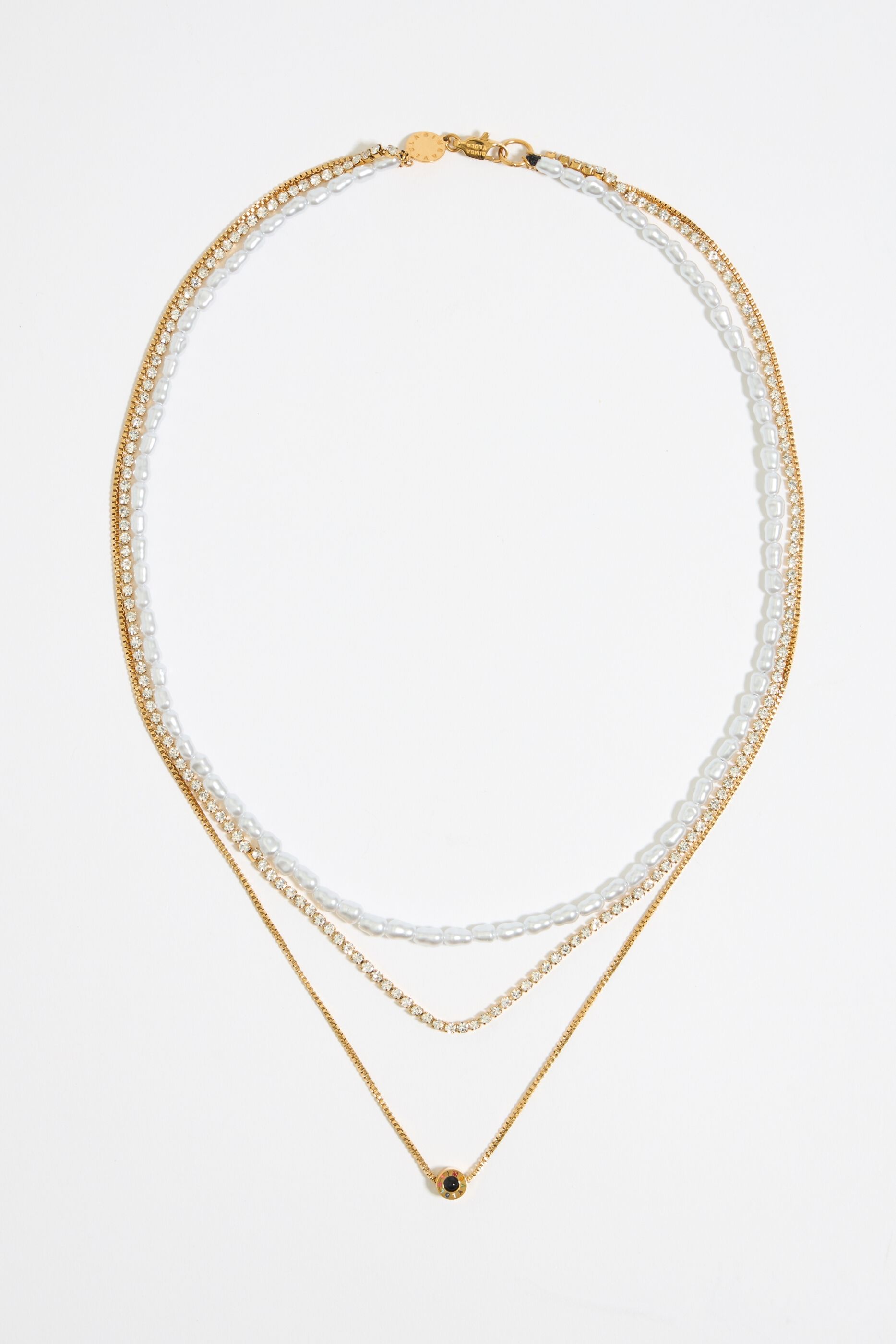 Golden steel chain pearl necklace