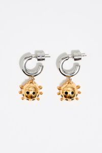 Two-tone ladybug hoop earrings