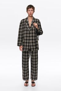 Black checked darted barrel-leg trousers