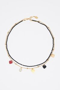 Double-layer chain necklace with black crystals and hearts logo