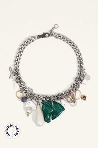 Charm necklace with rings, natural pearls and horse