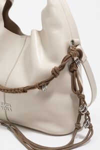 Small ivory leather plaited handle Paper bag