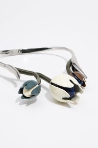 Rigid silver necklace with enamel tulips