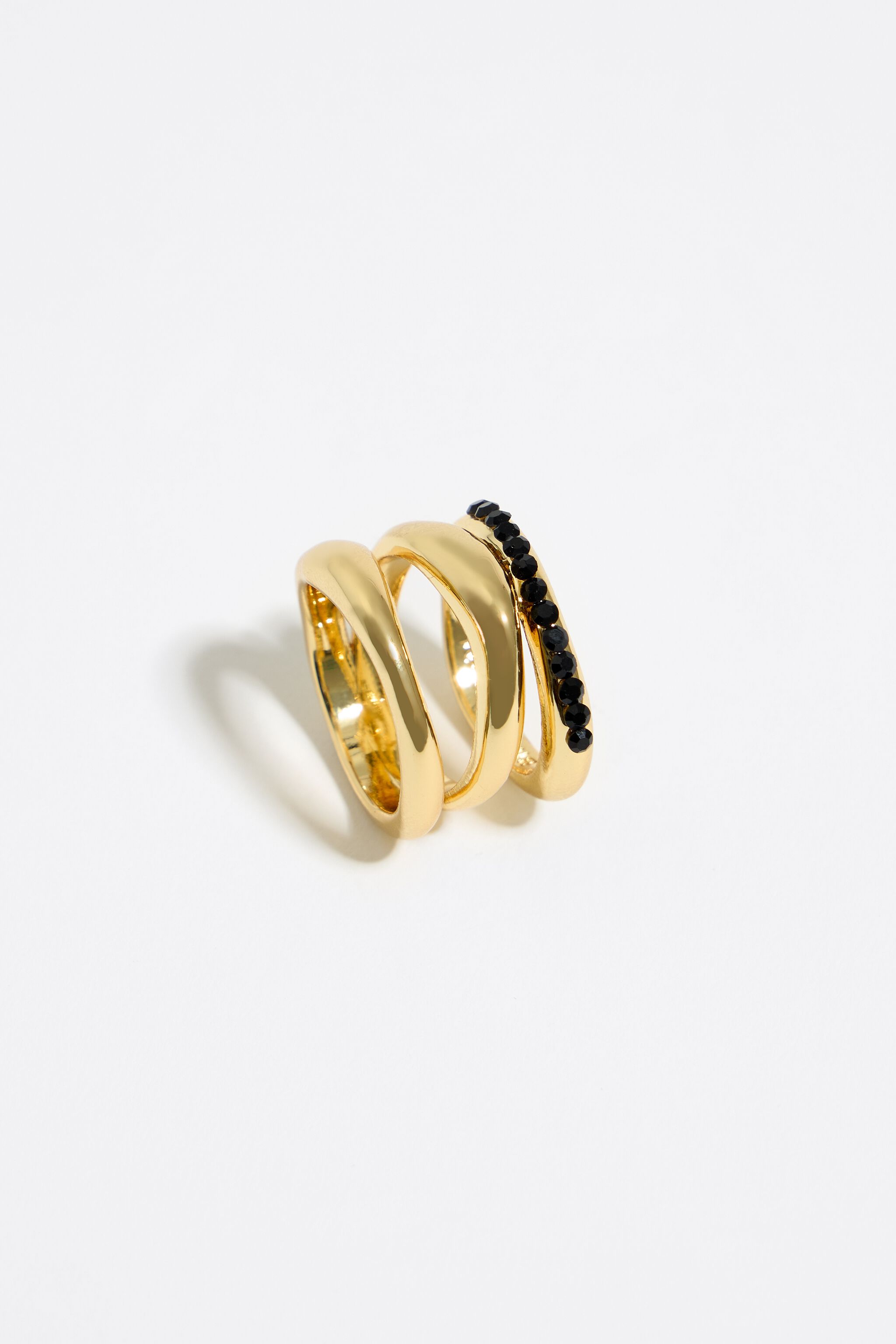 Gold three band crystal ring