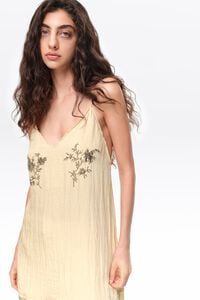 Ocher straight midi dress with stones