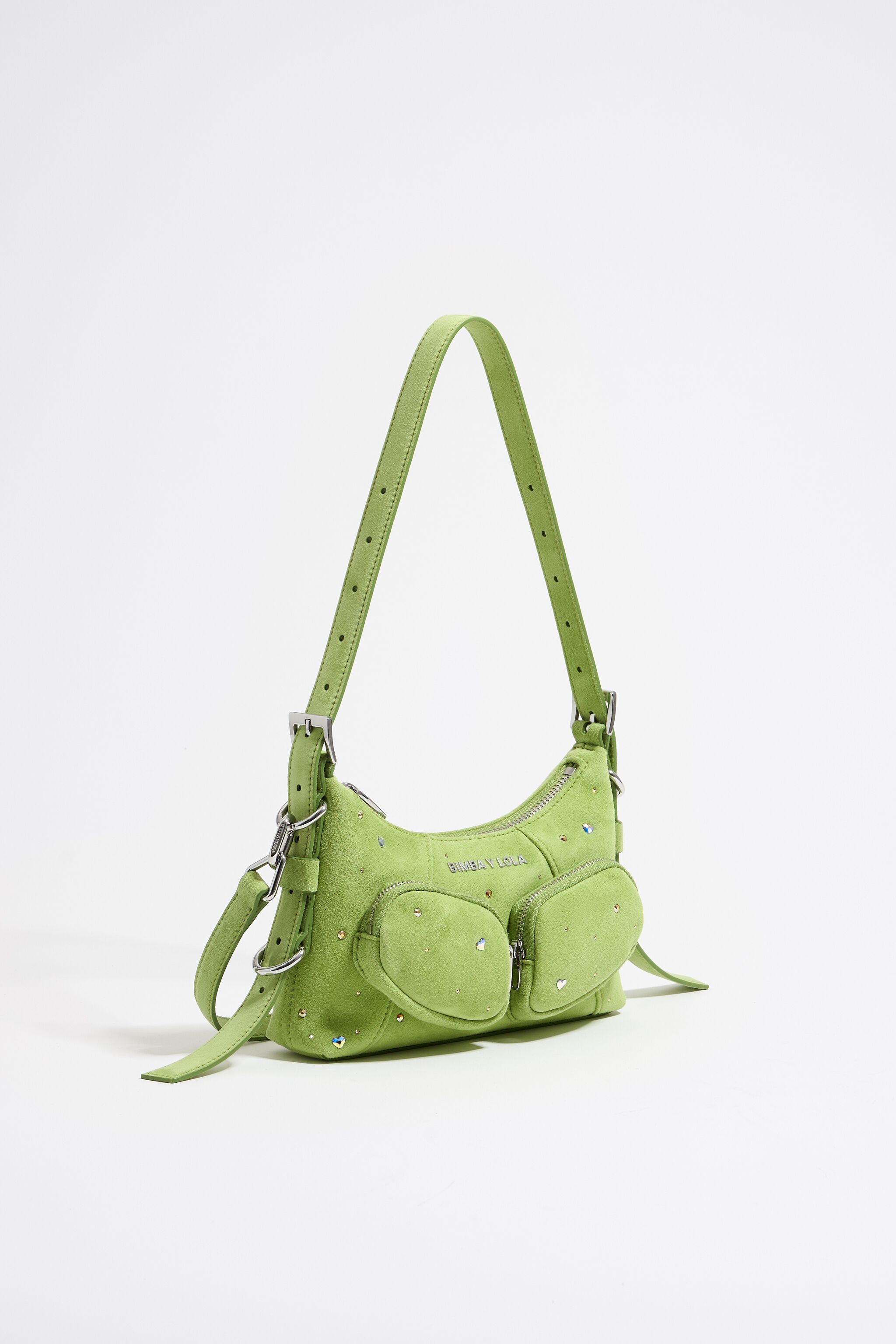 Mini pistachio leather Swarovski Pocket slouch bag