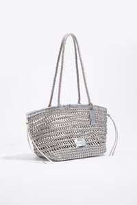Large silver plaited leather shopper bag