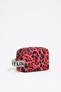 Small electric pink Leopard nylon double make-up case