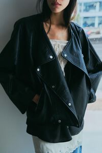 Black leather double-breasted jacket