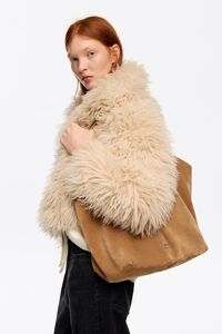 Large split leather shopper bag in natural