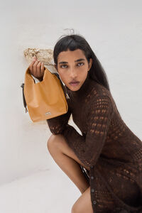 Caramel leather mini Paper bag