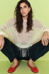 Ivory mohair sweater with fringe