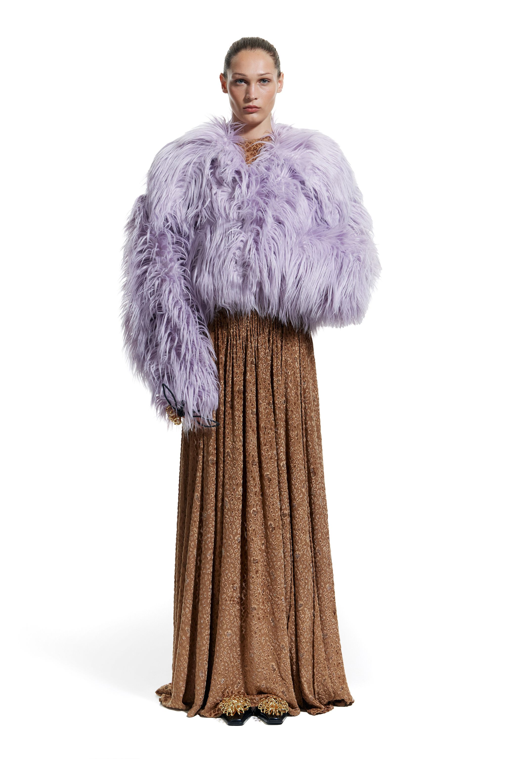 Short oversize lilac fur coat