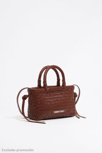 Walnut plaited leather mini bag