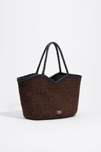 Large plaited chocolate leather shopper bag