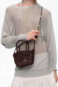 Dark brown mini plaited leather bag