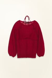 Red mohair sweater with overlay top
