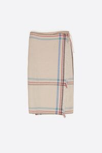 Ecru linen straight striped midi wrap skirt