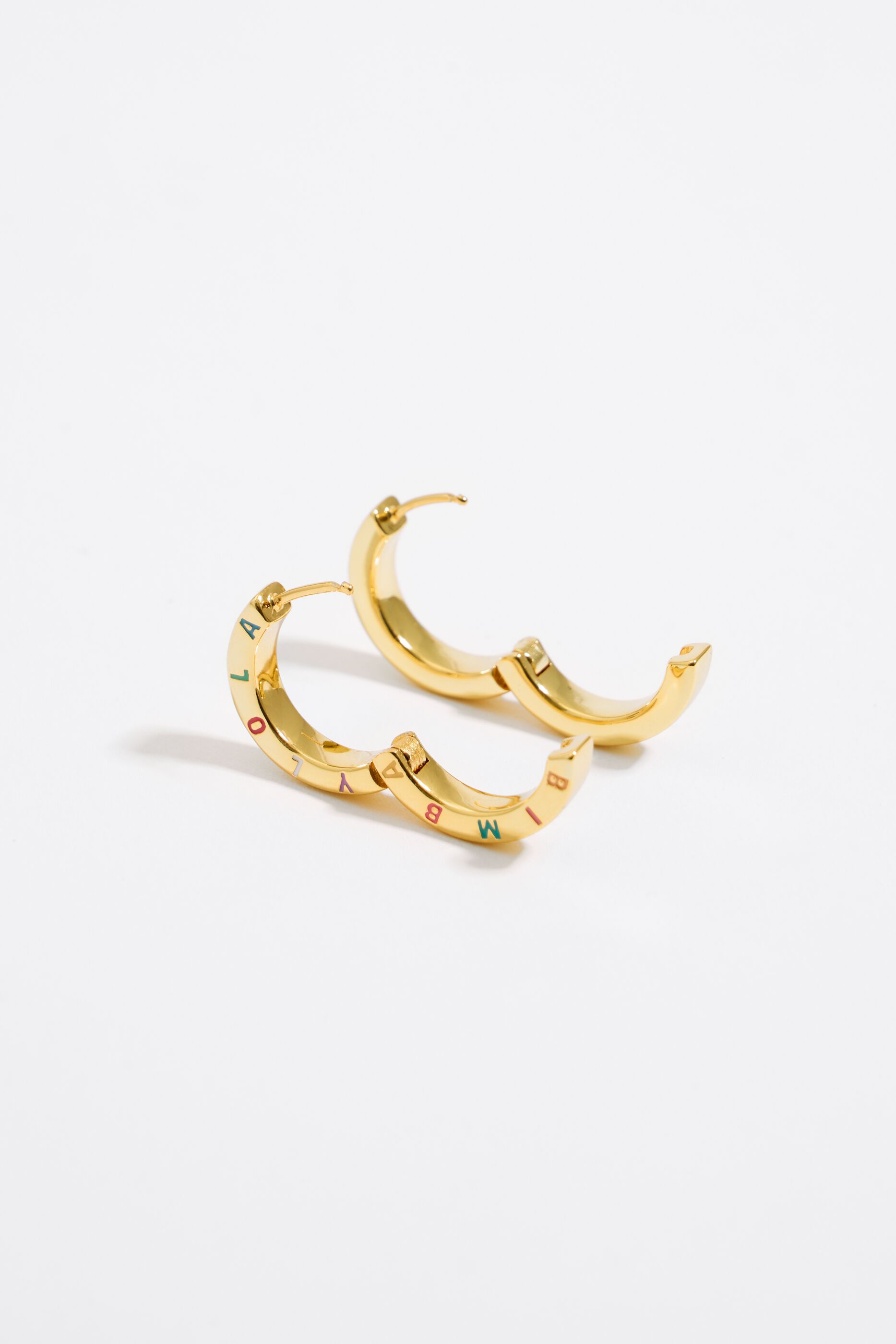 Multi pastel logo golden hoop earrings