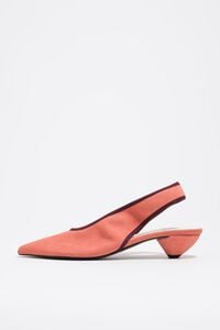Salmon suede slingback shoe with low heel