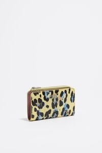 Pastel yellow textured shiny Leopard print compact purse