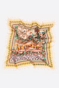 Yellow ikat flower patchwork shawl