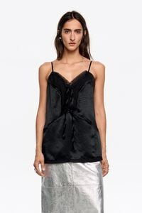 Straight black mixed fabrics top