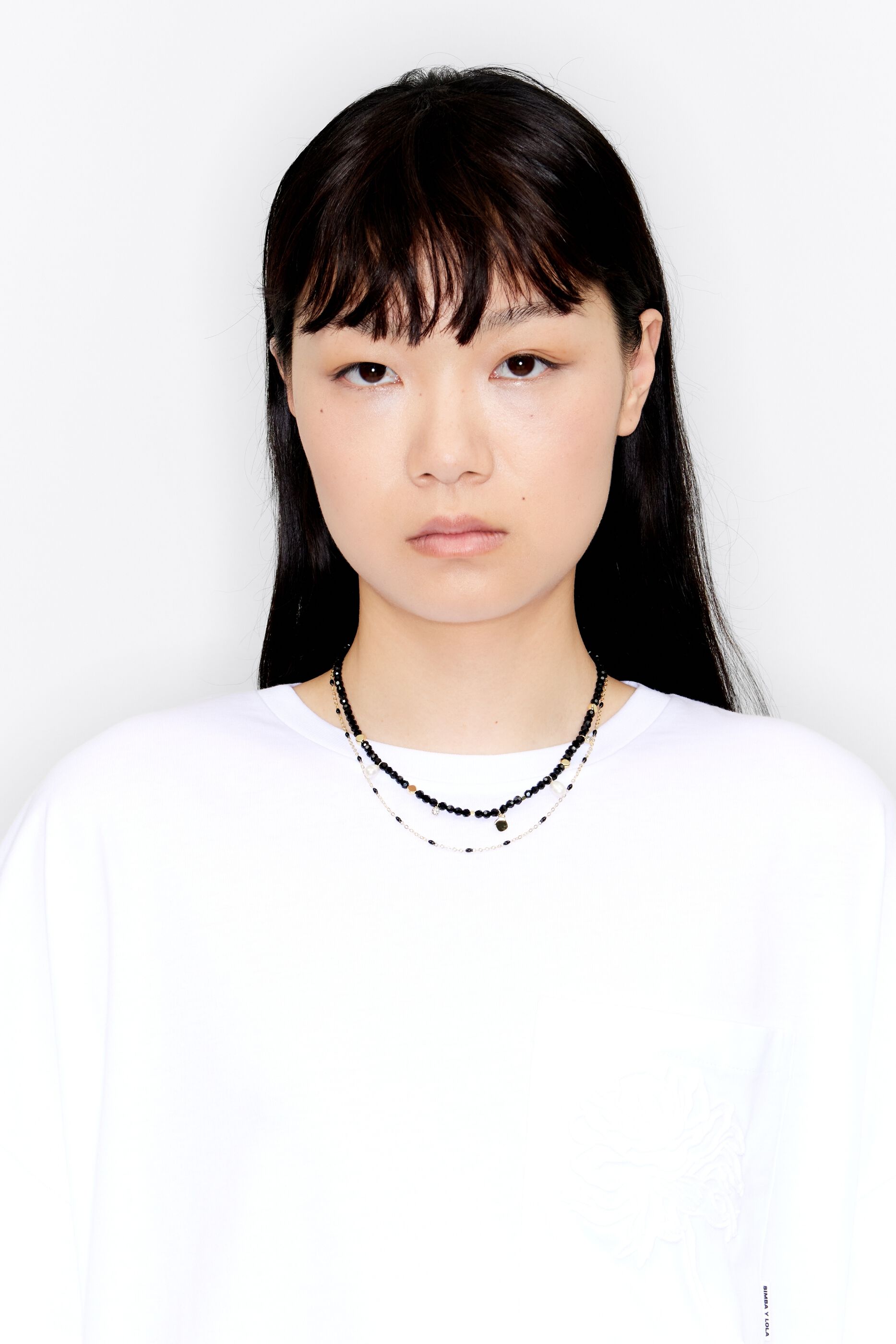 Black crystals double layer necklace