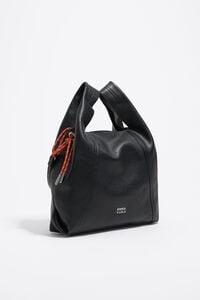 Medium black leather Paper bag