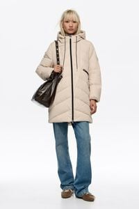 Ivory fur straight cut hooded puffer