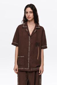 Brown linen palm tree shirt