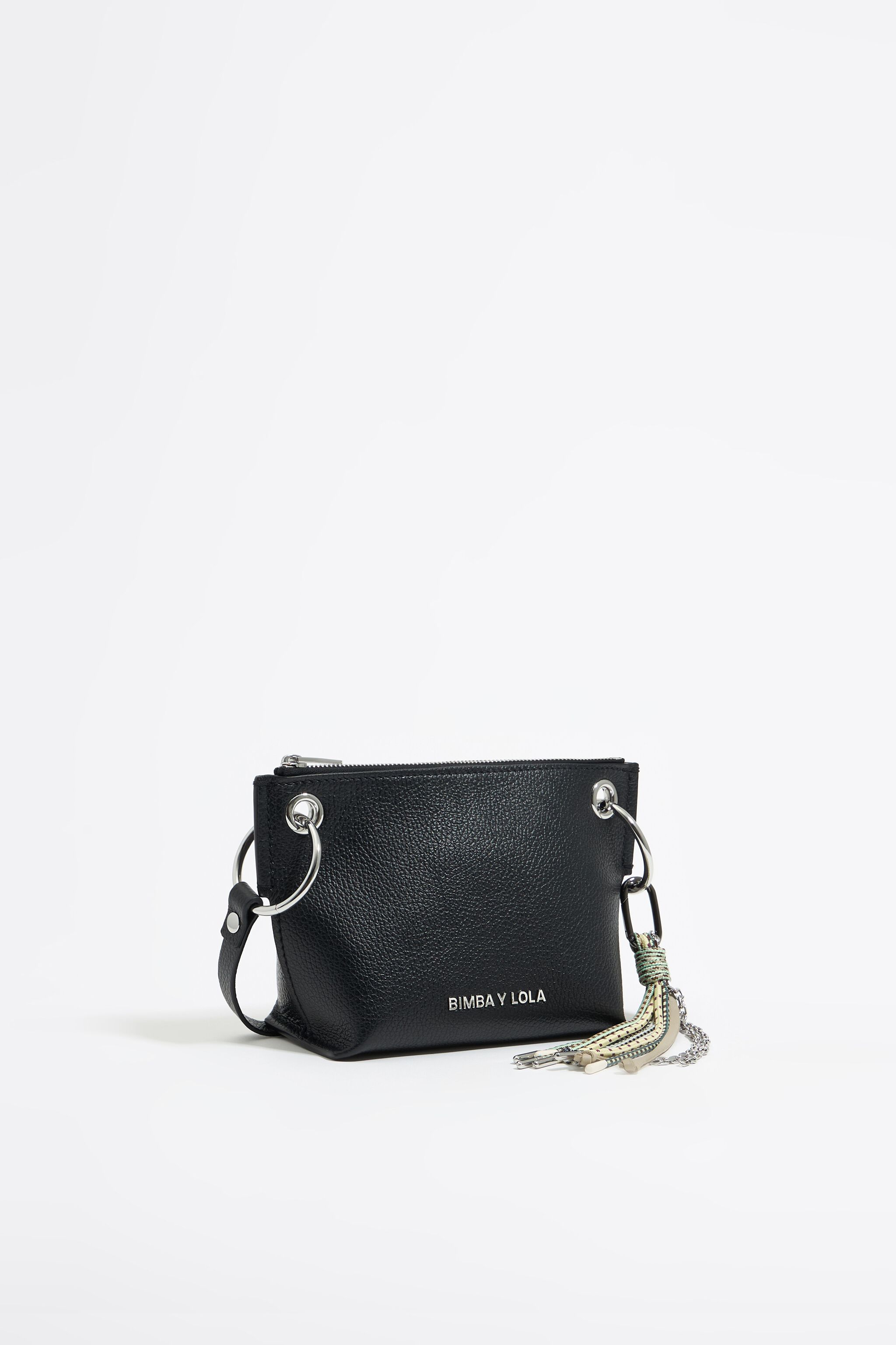 Small black leather trapezium bag