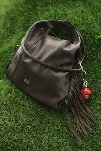 Medium coffee leather fringed Paper bag