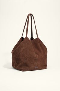 Coffee suede maxi shopper bag