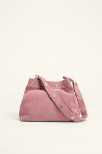 Medium pink suede snaps bag