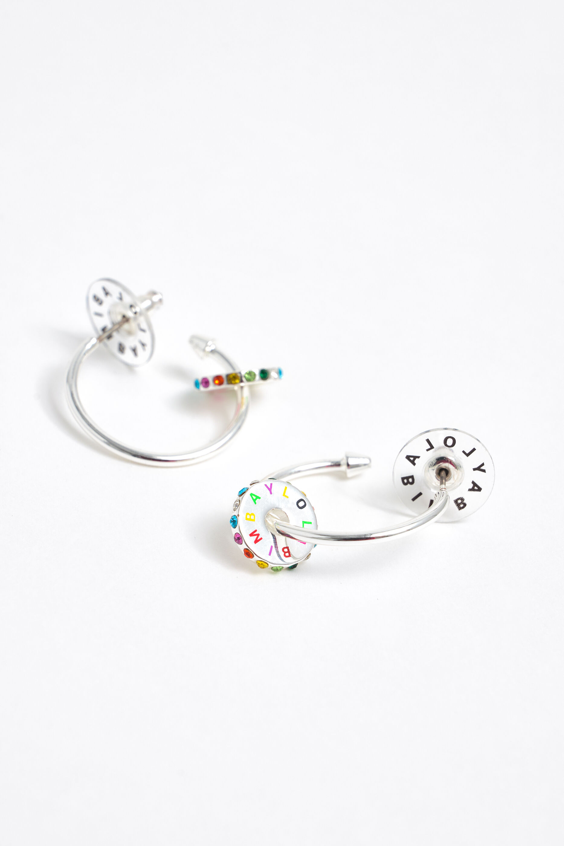Medium silver color Logo-Transfer hoop earrings