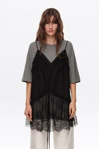 Gray melange fluid layer T-shirt top