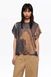 Blot black devor&eacute; sleeve T-shirt