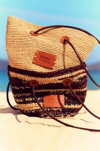 Small dark brown raffia basket bag