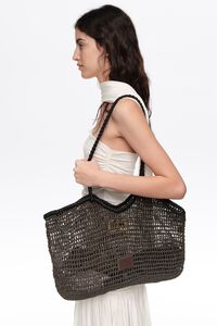 Large chocolate raffia-effect shopper bag