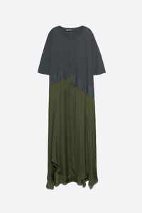 Khaki two-material asymmetric dress