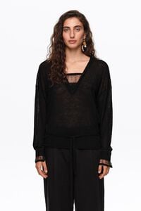 Black wool V-neck sweater