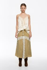Light khaki contrast lace A-line skirt