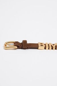 Gold logo bracelet with brown suede strap