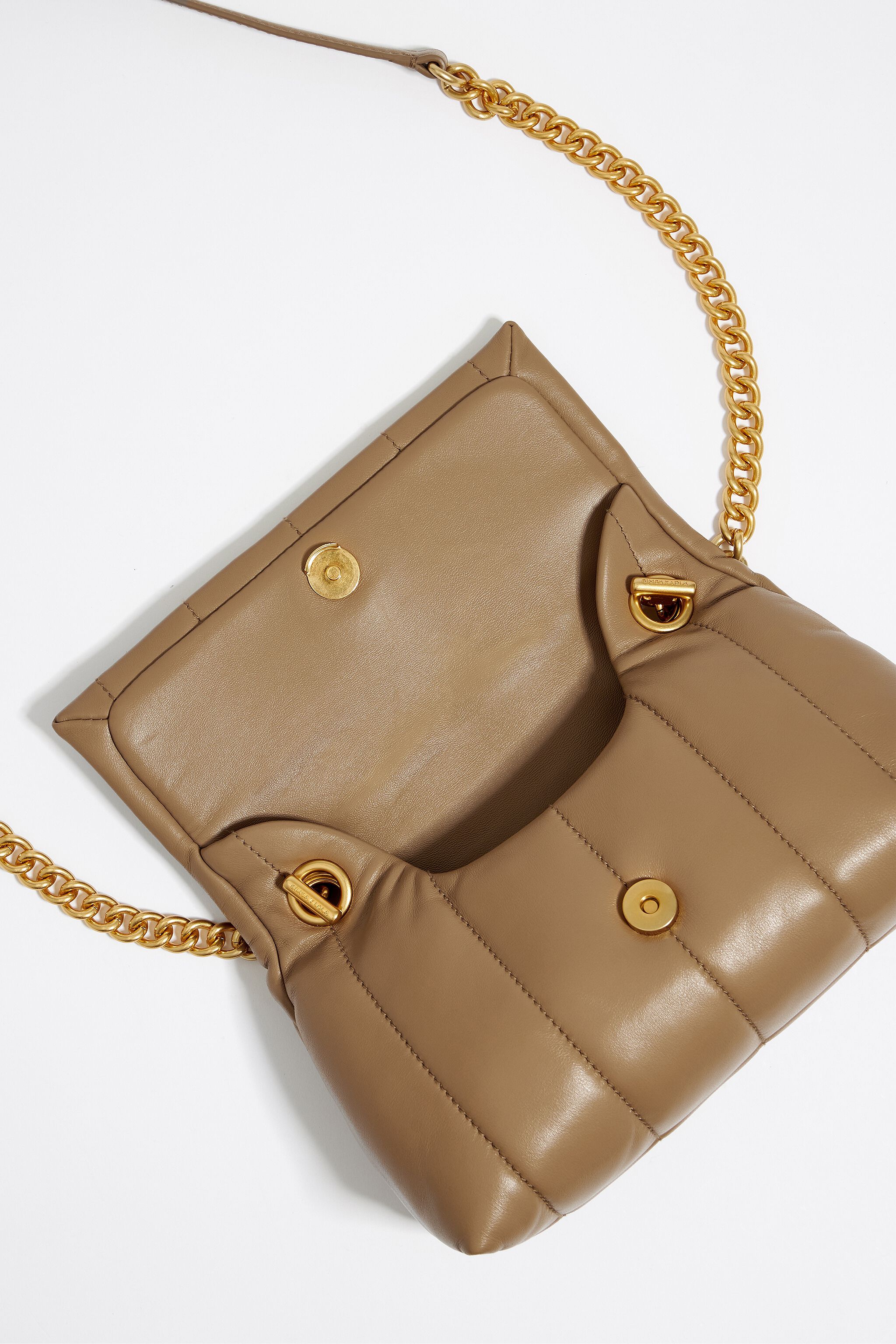 Small dark taupe nappa leather flap bag