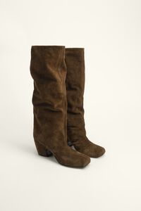 Dark green suede heeled high boot