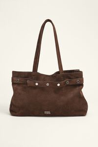 Coffee suede snaps shopper bag