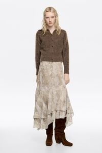 Taupe Snake asymmetric pleated skirt