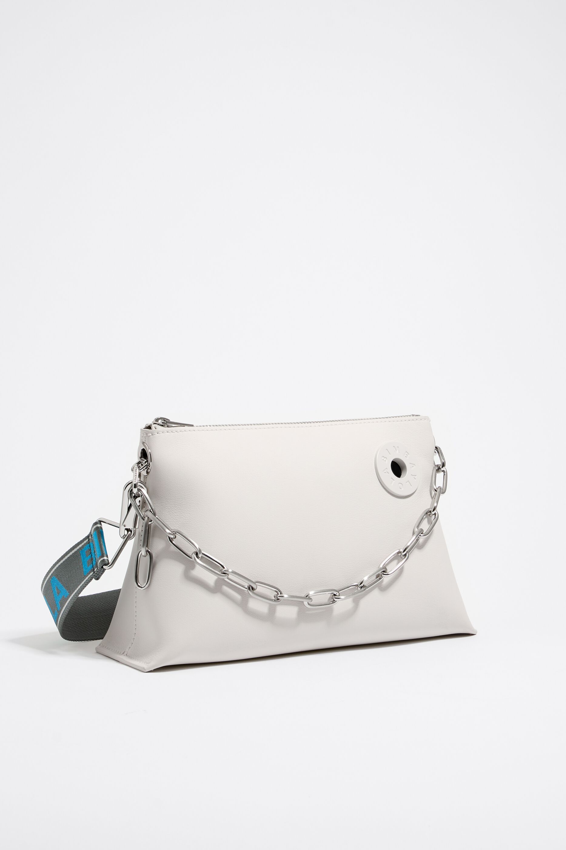 M off white leather trapezium bag
